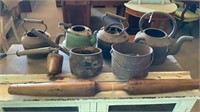 QTY OF CAST IRON POTS, KETTLES AND SPRAYER