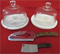 2 MARBLE CHEESE DOMES * KNIVES*KLEVER CLEAVER
