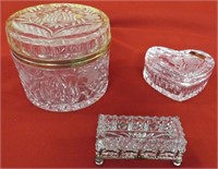 3 PRESSED GLASS ETCHED TRINKET BOXES*LEAD CRYSTAL