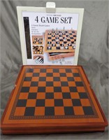 PEWTER & WOOD 4 GAME SET*CHESS*CHECKERS*MORE