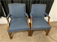 2 Upholstered Wood Arm Chairs