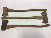 Lot of Three Long Handle Axes - One is Double Head