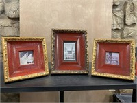 3 Gold Framed Red Matted Pictures