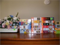 (22) PUZZLES  & SILK FLOWER ARRANGEMENT