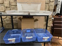 3 Rubbermaid 15 Qt. Totes & 3 Wire Baskets