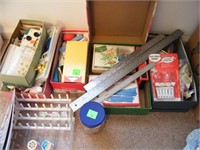 LOT OF SEWING SUPPLIES AND 3 METAL RULERS