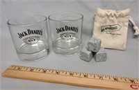 Jack Daniel's whiskey glasses & soapstone cubes