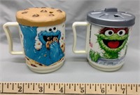 Vintage Sesame Street plastic mugs with lids