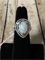 Fire Opal Silver Ring Size 7