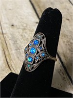 Sterling Silver Fire Opal Filigree Ring Size 7