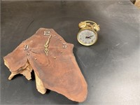 Wood Slab Clock & "Spartus" Alarm Clock