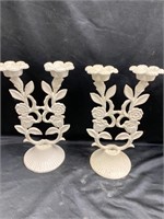 Pair of double cast-iron candle stands 11 1/2