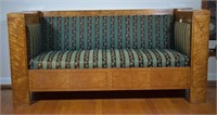 Unique ca.1920 Inlay Tiger Maple Sofa w/ Lock Box