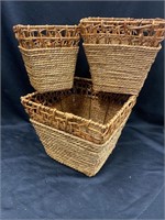Set of three wicker baskets with metal frame. Big