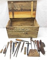 Primitive Wood Box EC &Co. Hanover Pa w/ Tools