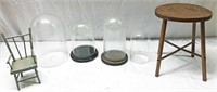 (4) Glass Display Domes, (2) Pcs of Doll Furniture