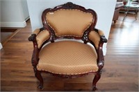 Fancy Mah. Uph Carved chair 27"wx33"h