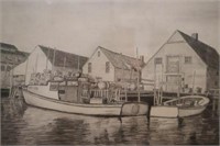 Original pencil Wharf Scene T.E.S 8/2/1980