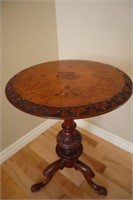 Antique round inlaid top and carved pedestal