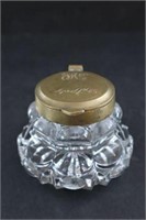 Monogrammed brass & crystal inkwell 4"dx3"h