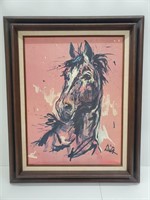 Colorful Horse Print in Wood Frame Signed Dita