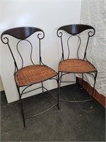 Pair of Iron Bar Stools with wicker seats