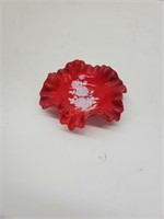 Wavy Red Ceramic Dish w/ Rose Detail