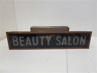 Vtg. Metal & Glass "Beauty Salon" Display Sign
