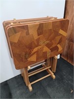 4 Solid Wood TV Trays with Stand