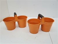 (2) Orange Enameled Metal Double Planters