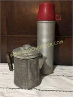 Old Aluminum coffee pot and metal coffee thermos