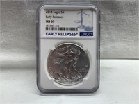 2018 EARLY RELEASE NGC  MS69 SILVER EAGLE $1