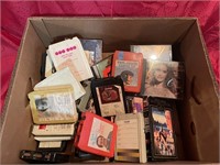 Box lot of 8 track tapes and cds