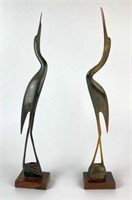 Pair of Herons Made of Carved Bull Horn