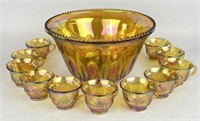 Carnival Glass Punch Bowl Set