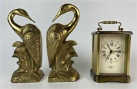 Howard Miller Quartz Clock & Brass Bookends