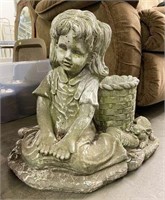 Concrete Girl with Basket Garden Statue