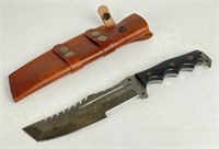Damascus Steel Tactical Knife with Leather Sheath