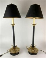 Pair of Brass & Metal Buffet Lamps with Shades