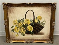 Yellow Rose Basket Oil Painting by Pearl Miller