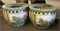 Pair of Hand Painted Glazed Planters