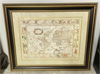 Old World Explorer Theme Map Print in Ornate Frame