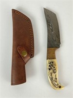 Hacking Knife with Scrimshaw Bone & Wood Handle