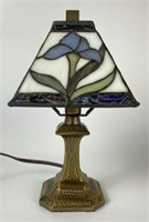 Metal Lamp with Stained Glass Shade