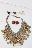 womens statement necklace , 2 pairs of clip on ear
