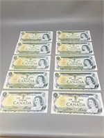 10 - Cdn 1973 dollar bills