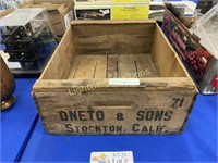 ONETO AND SONS VINTAGE WOODEN PRODUCE CRATE