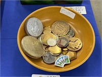 OVER 15 ASSORTED MEDALLIOUS/TOKENS