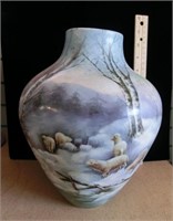 10 1/2" Bo'Ness pottery Scotland vase with sheep