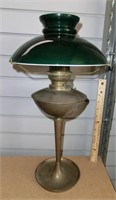 24" stylized Art Deco brass oil lamp w/cased